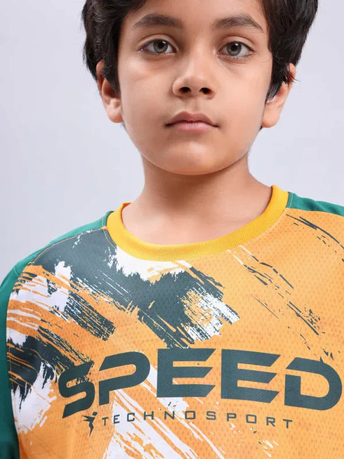 Boys Printed Slim Fit Crew Neck T-shirt with TECHNOLITE