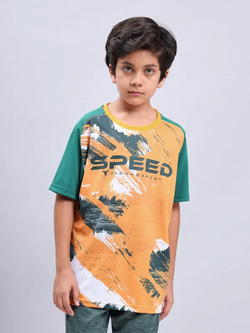 Boys Printed Slim Fit Crew Neck T-shirt with TECHNOLITE