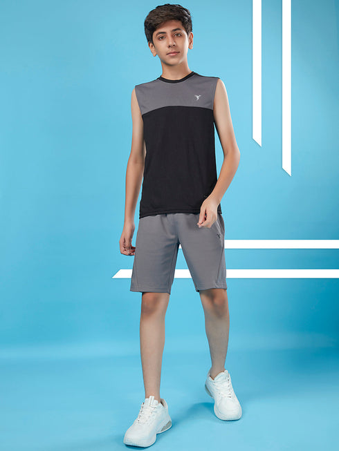 Boys Colorblock Slim Fit Round Neck T-shirt with TECHNO COOL+