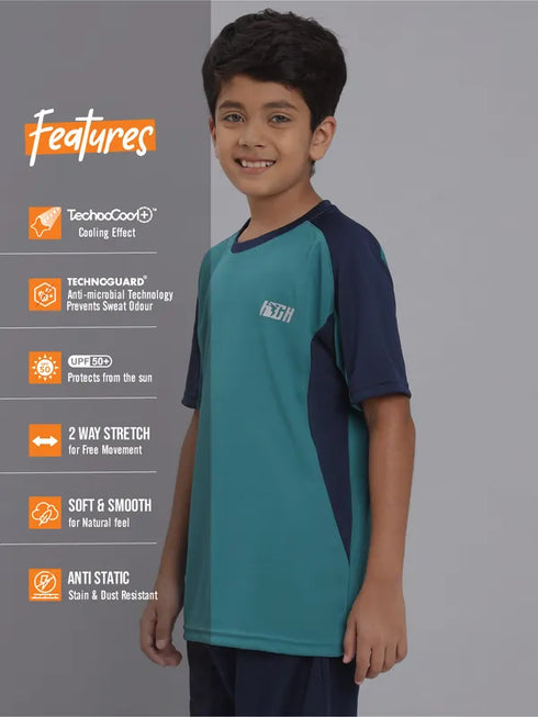 Boys Colorblock Slim Fit Crew Neck T-shirt with TECHNO COOL+