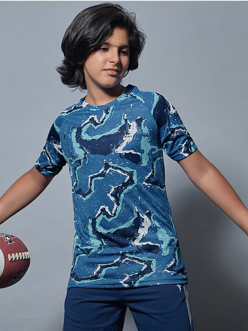 Boys Printed Slim Fit Round Neck Sports T-shirt with TECHNOCOOL+