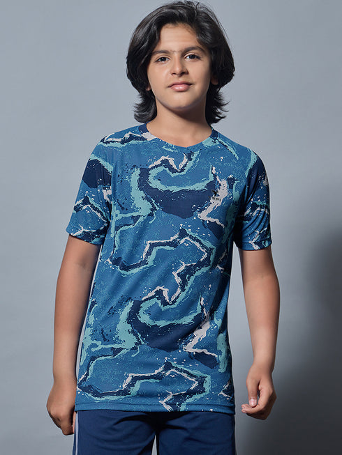 Boys Printed Slim Fit Round Neck Sports T-shirt with TECHNOCOOL+