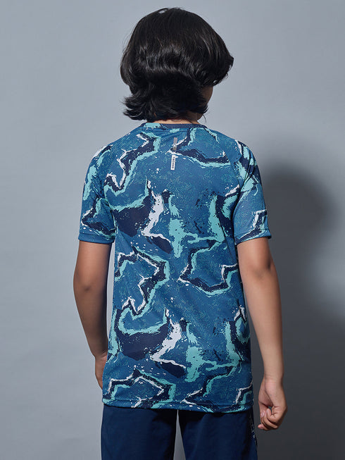Boys Printed Slim Fit Round Neck Sports T-shirt with TECHNOCOOL+