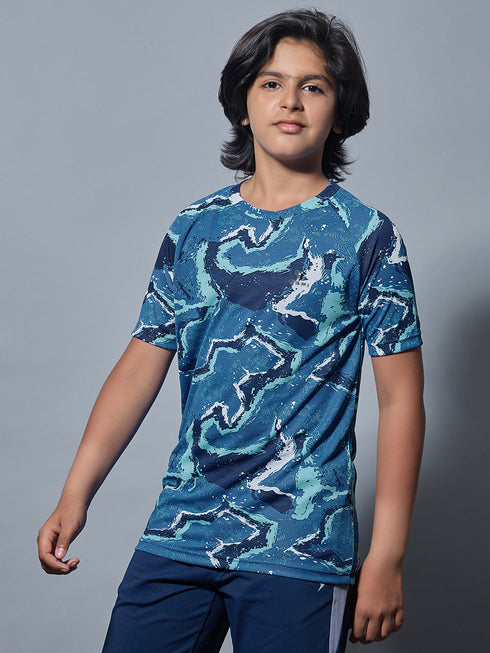 Boys Printed Slim Fit Round Neck Sports T-shirt with TECHNOCOOL+