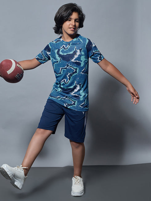 Boys Printed Slim Fit Round Neck Sports T-shirt with TECHNOCOOL+