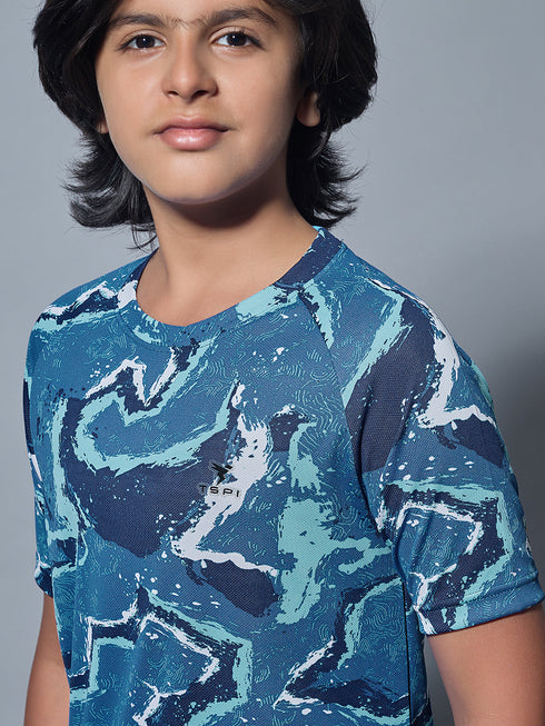 Boys Printed Slim Fit Round Neck Sports T-shirt with TECHNOCOOL+