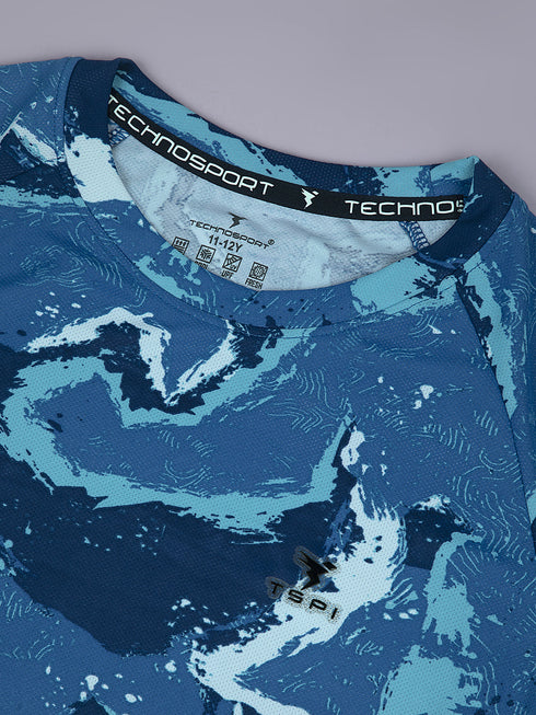 Boys Printed Slim Fit Round Neck Sports T-shirt with TECHNOCOOL+