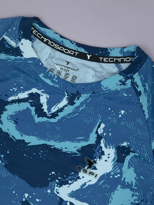 Boys Printed Slim Fit Round Neck Sports T-shirt with TECHNOCOOL+