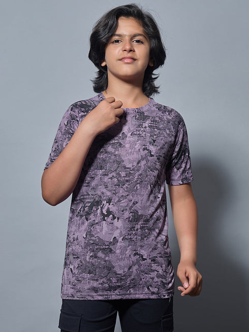 Boys Printed Slim Fit Round Neck Sports T-shirt with TECHNOCOOL+