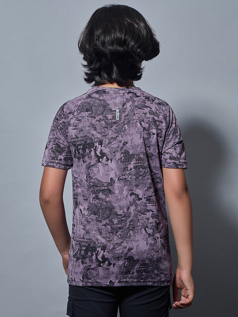 Boys Printed Slim Fit Round Neck Sports T-shirt with TECHNOCOOL+