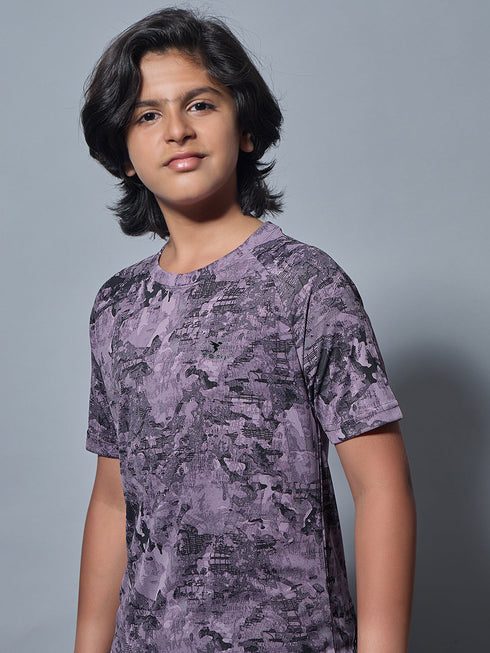 Boys Printed Slim Fit Round Neck Sports T-shirt with TECHNOCOOL+