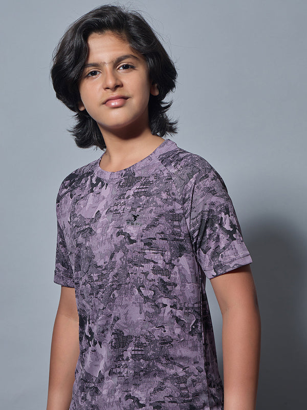 Boys Printed Slim Fit Round Neck Sports T-shirt with TECHNOCOOL+
