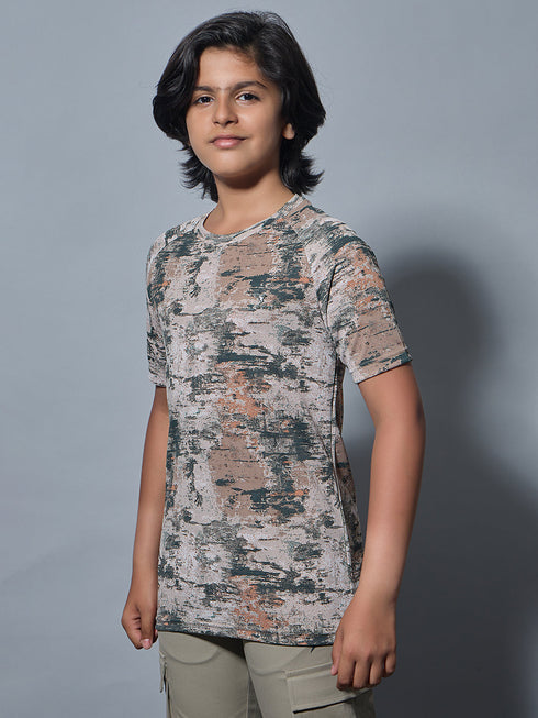 Boys Printed Slim Fit Round Neck Sports T-shirt with TECHNOCOOL+
