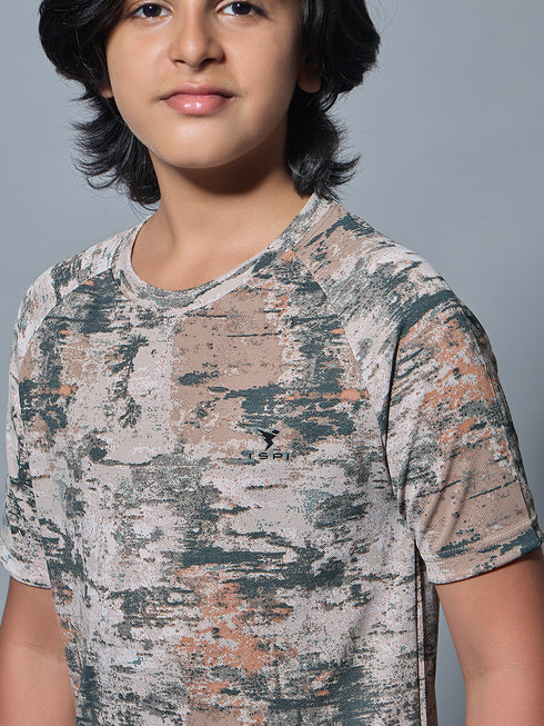 Boys Printed Slim Fit Round Neck Sports T-shirt with TECHNOCOOL+