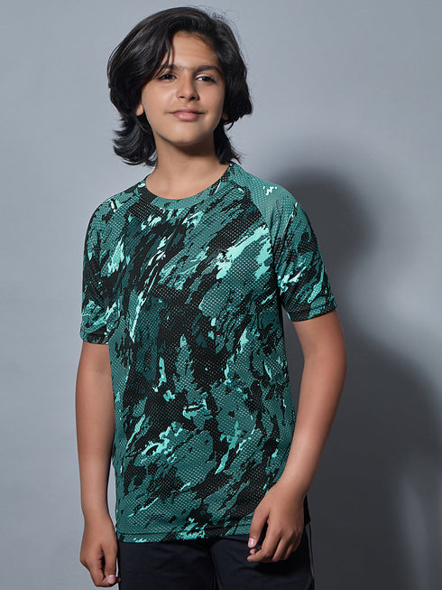 Boys Printed Slim Fit Round Neck Sports T-shirt with TECHNOCOOL+
