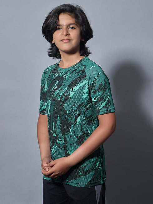 Boys Printed Slim Fit Round Neck Sports T-shirt with TECHNOCOOL+