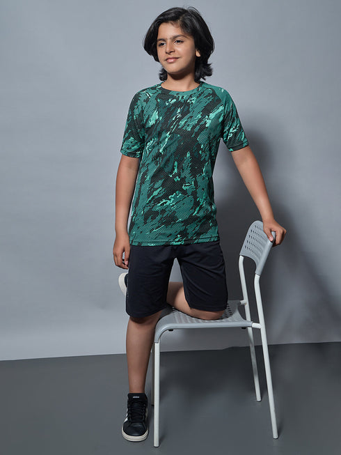 Boys Printed Slim Fit Round Neck Sports T-shirt with TECHNOCOOL+