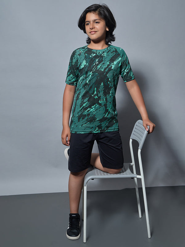 Boys Printed Slim Fit Round Neck Sports T-shirt with TECHNOCOOL+