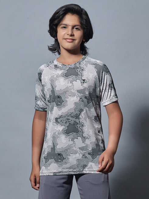 Boys Printed Slim Fit Round Neck Sports T-shirt with TECHNOCOOL+
