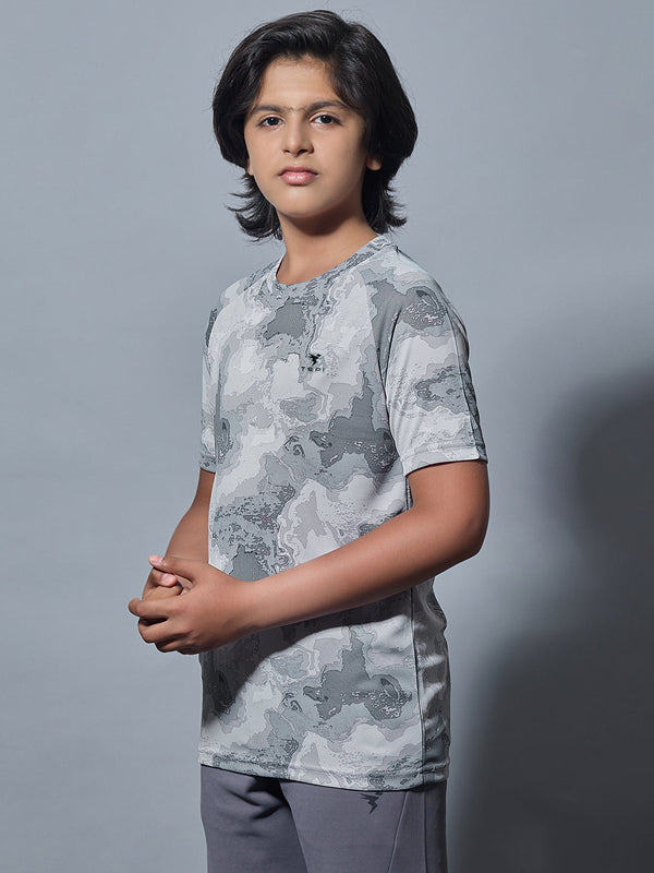 Boys Printed Slim Fit Round Neck Sports T-shirt with TECHNOCOOL+