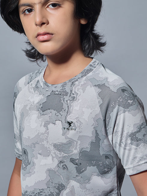 Boys Printed Slim Fit Round Neck Sports T-shirt with TECHNOCOOL+