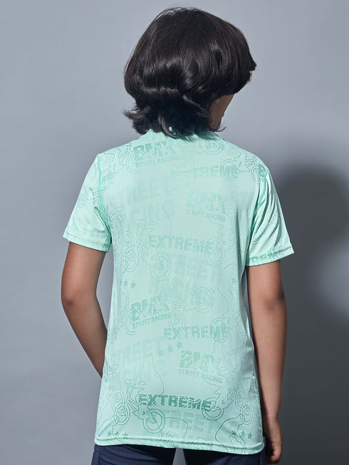Boys Self Design Slim Fit Crew Neck T-shirt with DOUBLE COOL