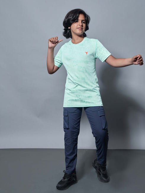 Boys Self Design Slim Fit Crew Neck T-shirt with DOUBLE COOL