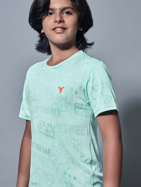 Boys Self Design Slim Fit Crew Neck T-shirt with DOUBLE COOL
