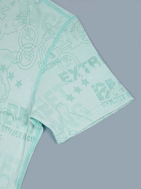 Boys Self Design Slim Fit Crew Neck T-shirt with DOUBLE COOL