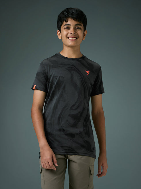 Boys Self Design Slim Fit Crew Neck T-shirt with DOUBLE COOL