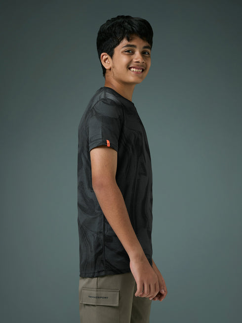 Boys Self Design Slim Fit Crew Neck T-shirt with DOUBLE COOL