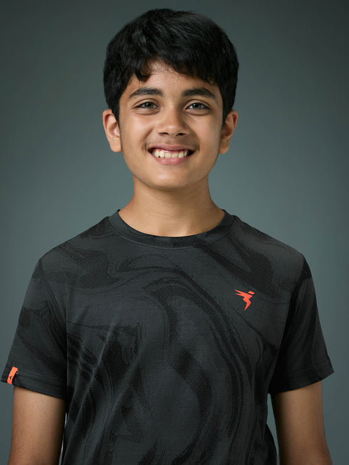 Boys Self Design Slim Fit Crew Neck T-shirt with DOUBLE COOL