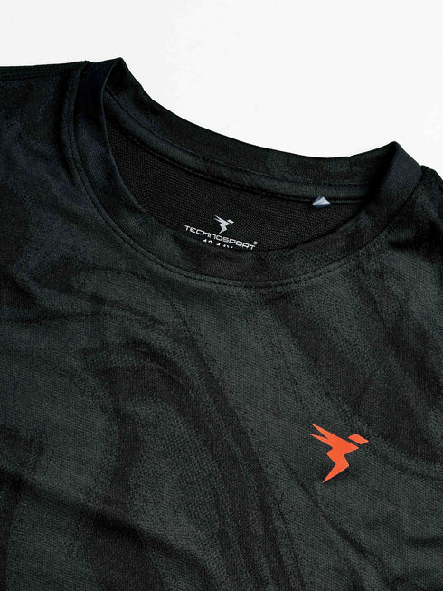 Boys Self Design Slim Fit Crew Neck T-shirt with DOUBLE COOL