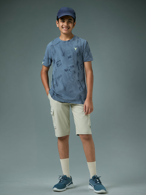 Boys Self Design Slim Fit Crew Neck T-shirt with DOUBLE COOL