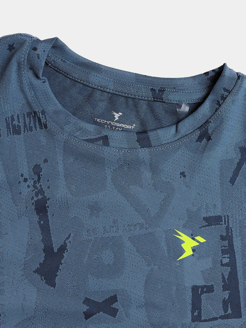 Boys Self Design Slim Fit Crew Neck T-shirt with DOUBLE COOL