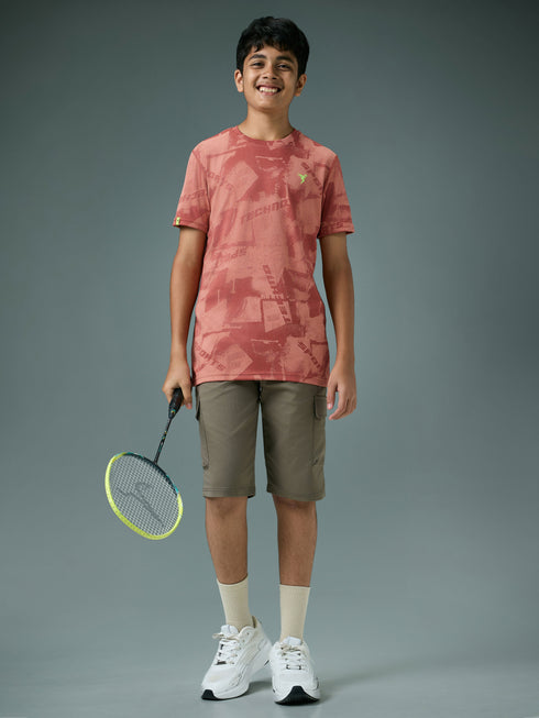 Boys Self Design Slim Fit Crew Neck T-shirt with DOUBLE COOL