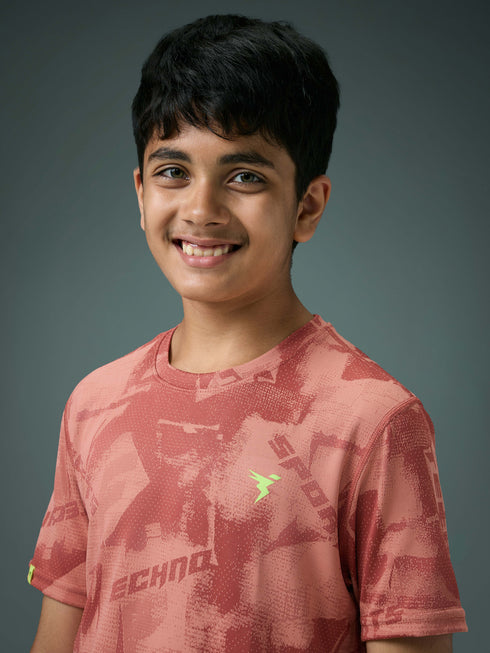 Boys Self Design Slim Fit Crew Neck T-shirt with DOUBLE COOL