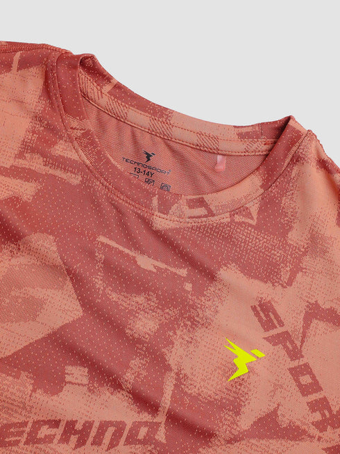 Boys Self Design Slim Fit Crew Neck T-shirt with DOUBLE COOL