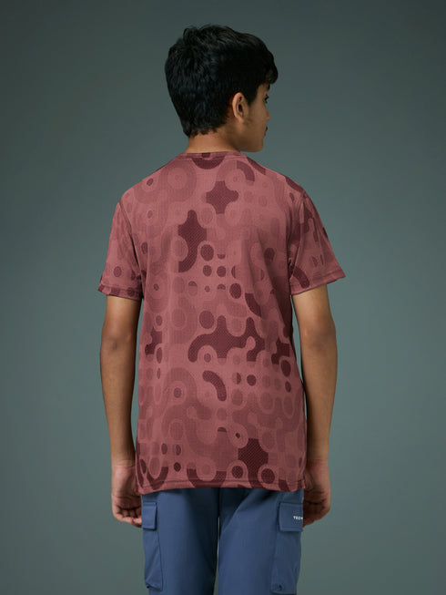 Boys Self Design Slim Fit Crew Neck T-shirt with DOUBLE COOL