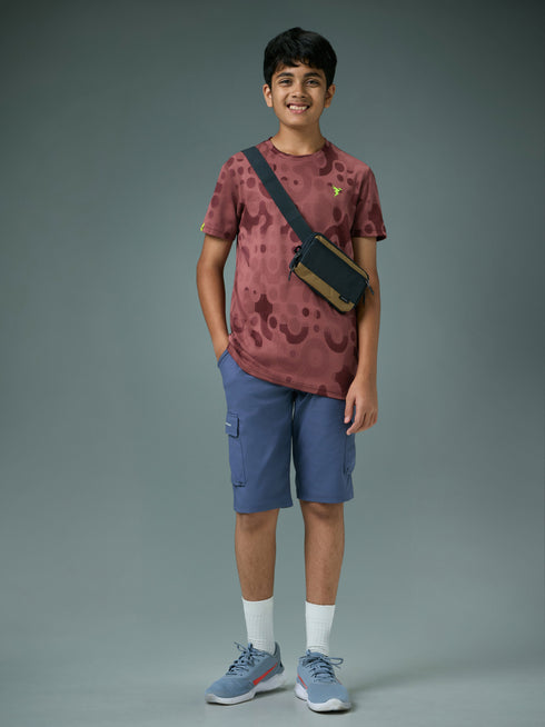 Boys Self Design Slim Fit Crew Neck T-shirt with DOUBLE COOL