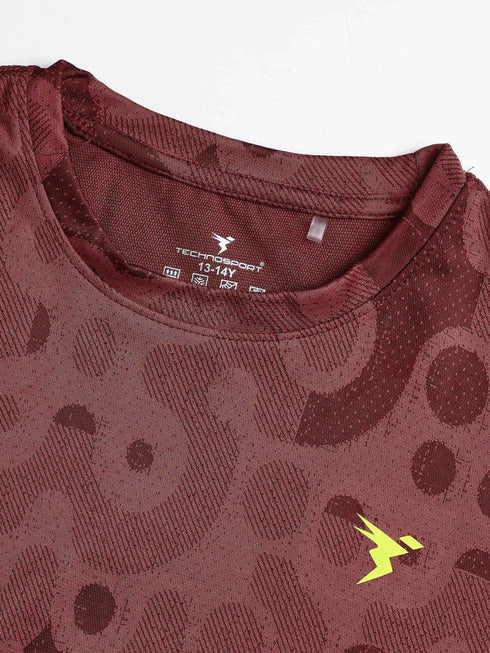 Boys Self Design Slim Fit Crew Neck T-shirt with DOUBLE COOL