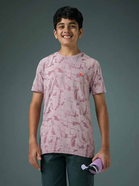 Boys Self Design Slim Fit Crew Neck T-shirt with DOUBLE COOL