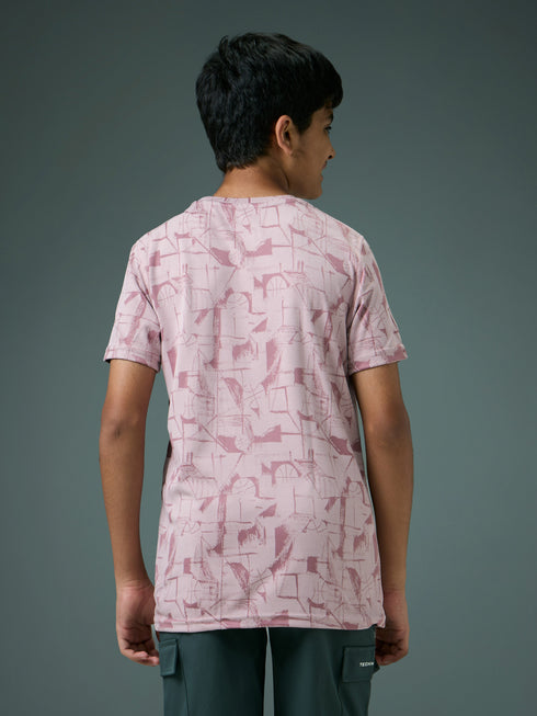 Boys Self Design Slim Fit Crew Neck T-shirt with DOUBLE COOL