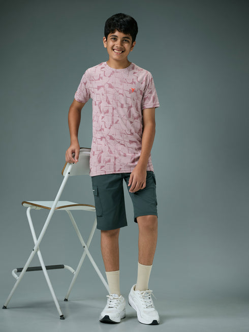 Boys Self Design Slim Fit Crew Neck T-shirt with DOUBLE COOL