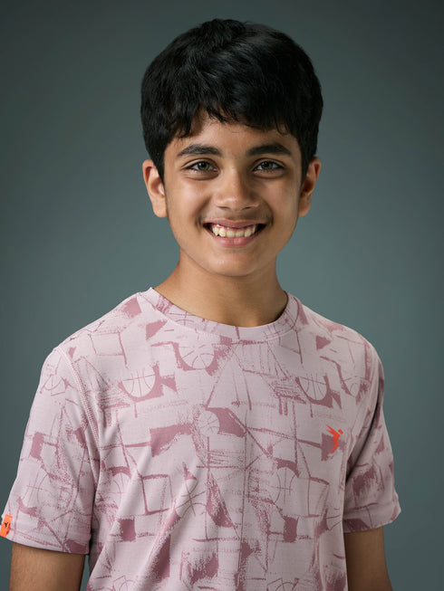 Boys Self Design Slim Fit Crew Neck T-shirt with DOUBLE COOL