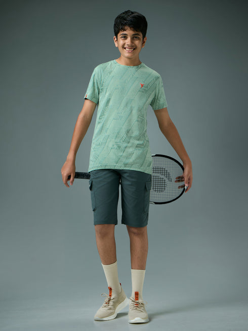 Boys Self Design Slim Fit Crew Neck T-shirt with DOUBLE COOL