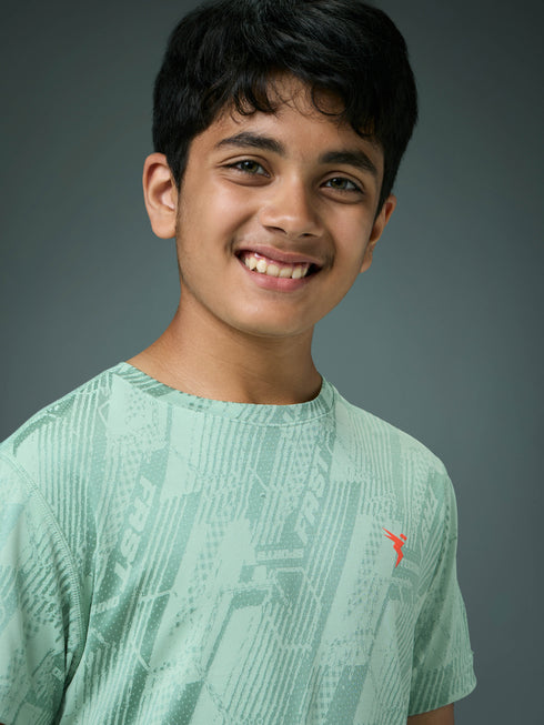 Boys Self Design Slim Fit Crew Neck T-shirt with DOUBLE COOL