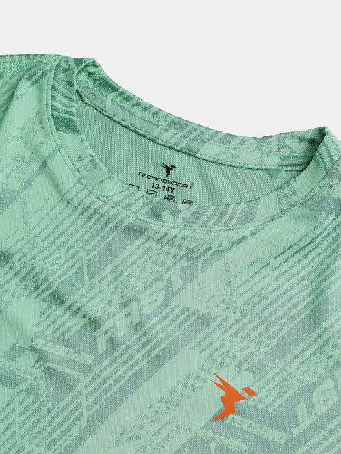 Boys Self Design Slim Fit Crew Neck T-shirt with DOUBLE COOL