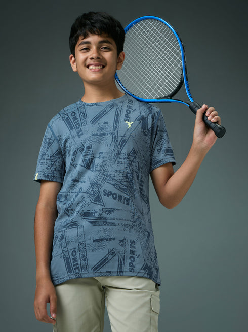 Boys Self Design Slim Fit Crew Neck T-shirt with DOUBLE COOL