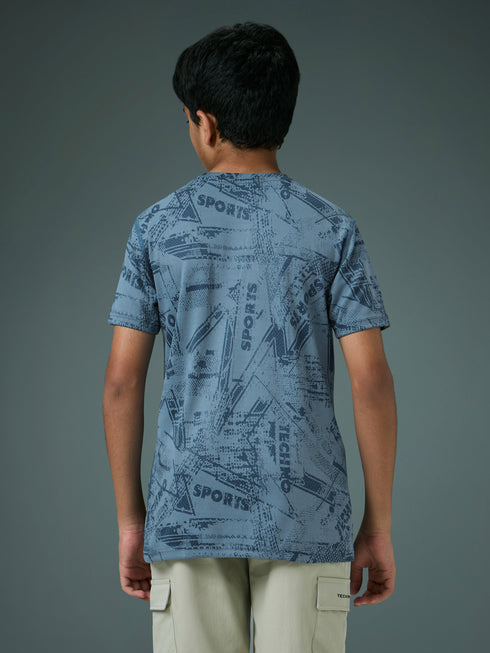 Boys Self Design Slim Fit Crew Neck T-shirt with DOUBLE COOL